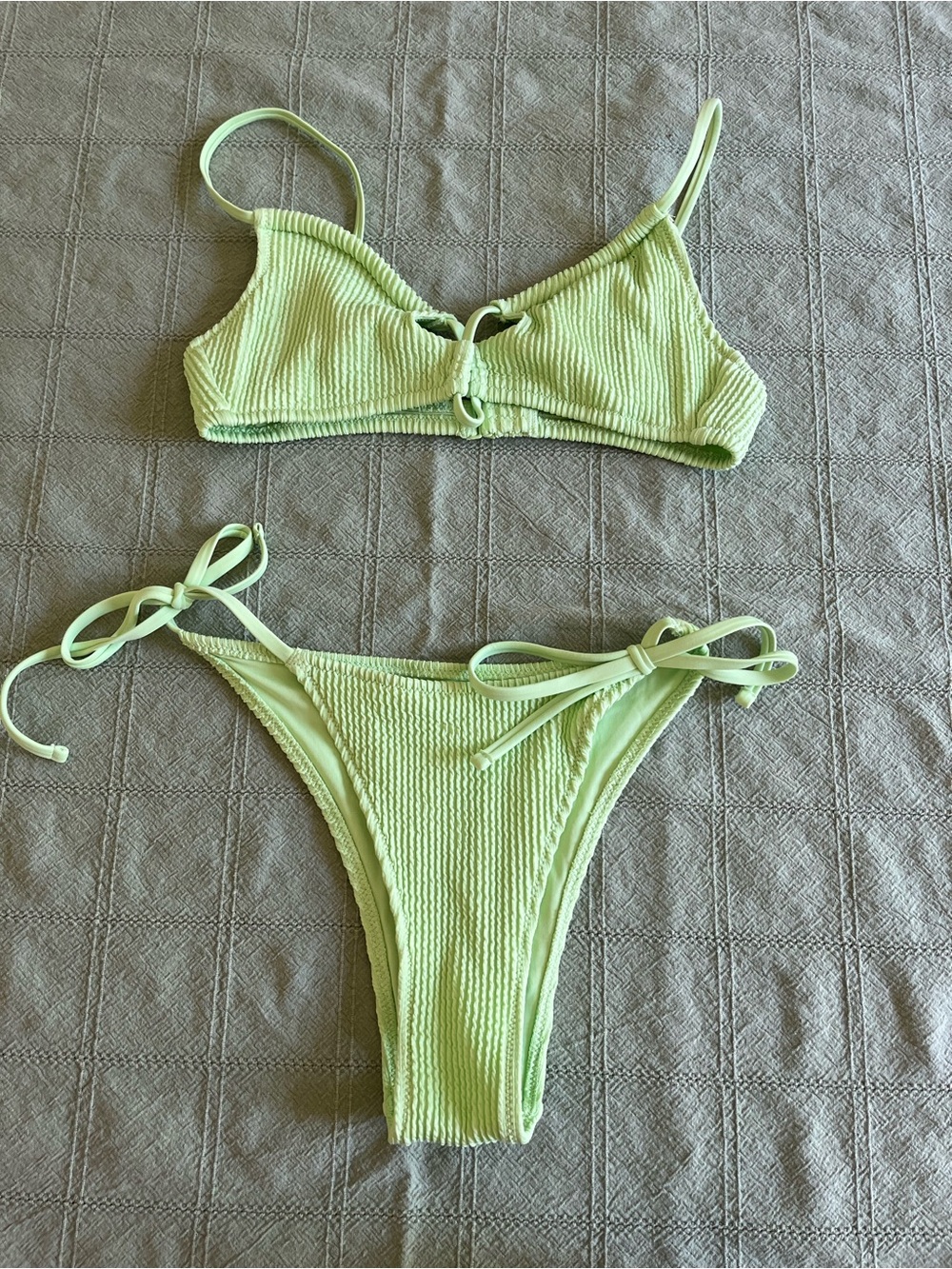 aerie lime green textured tie-side bikini
